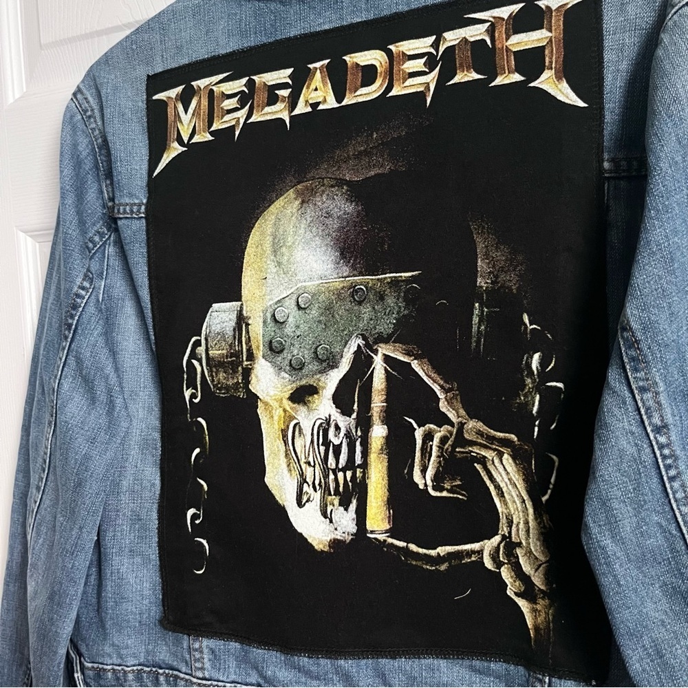 Unique Megadeth jeans Jacket Large XL Women upcycled denim metal music band - Picture 4 of 5